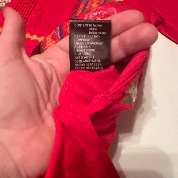 Calessa Red/Multicolored Embroidered Floral Cotton/Linen Boho V-Neck Top NWT S - Picture 11 of 16